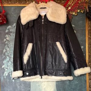 Men's Black and Cream Shearling Jacket